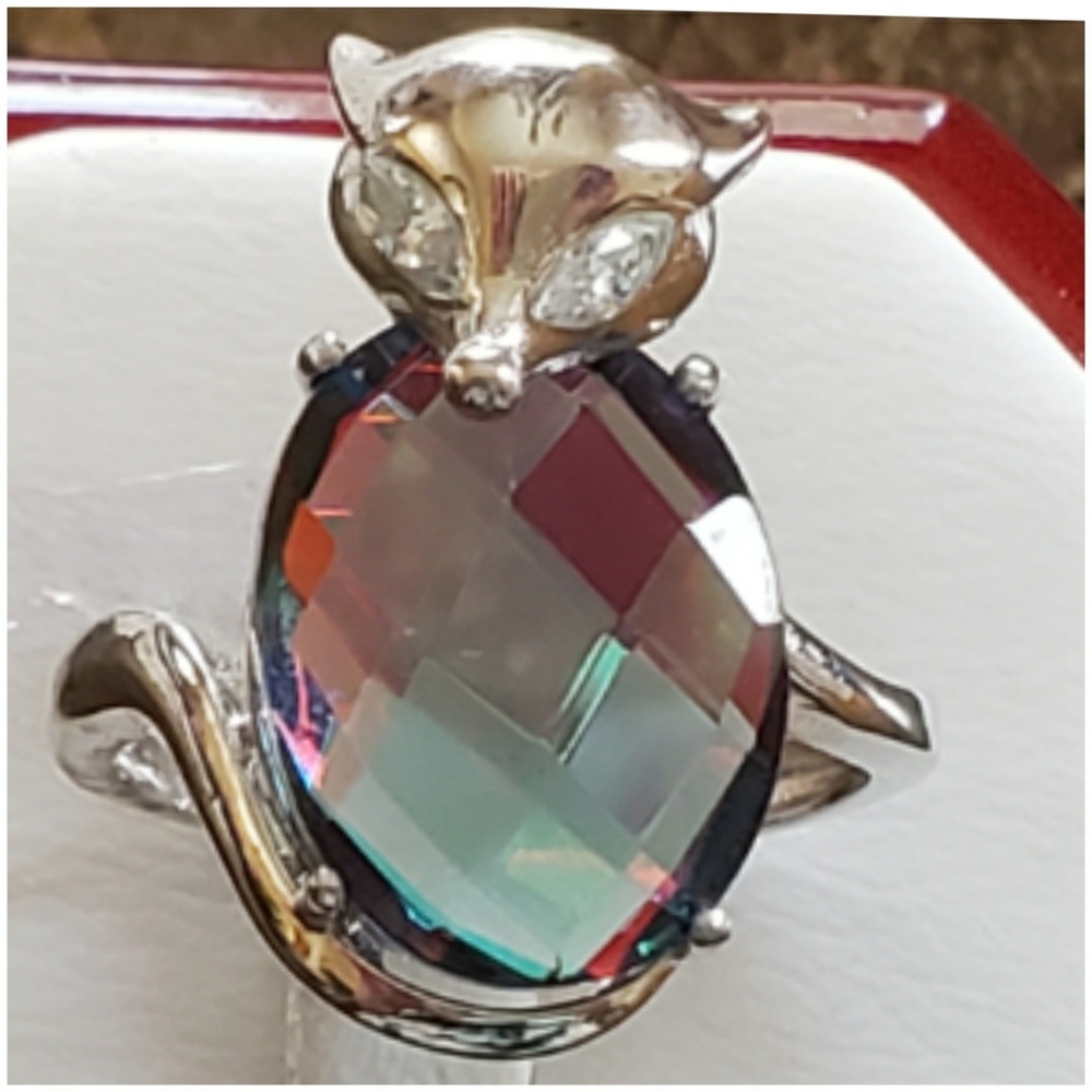 Genuine 6ct Natural Rainbow Topaz Fox Ring 9